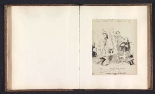 Photographic reproduction of a drawing depicting the presentation of a portrait to the Bishop of Oxford