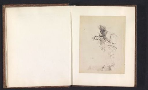 Photographic reproduction of a drawing depicting Procurator F. Harrison riding a donkey and chasing a student