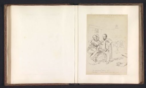 Photographic reproduction of a drawing depicting the Rector of Lincoln discovering the presence of Reverend T. H. Sheppard, disguised as a woman, during a class for women