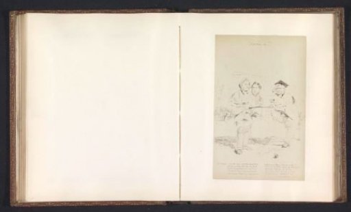 Photographic reproduction of a drawing depicting Dr. Lightfoot presenting a cricket bat to Dr. Leighton