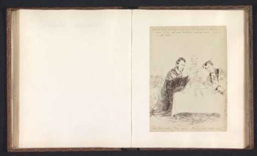 Photographic reproduction of a drawing depicting Reverends J. J. Hornsby and G. E. Thorley toasting at the Macdonald Randolph Hotel in Oxford