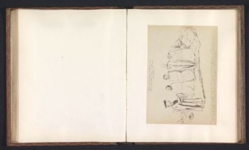 Photographic reproduction of a drawing depicting a sack race between professors