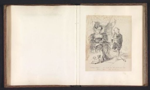Photographic reproduction of a drawing depicting a personification of Oxford and Reverend T. H. Sheppard