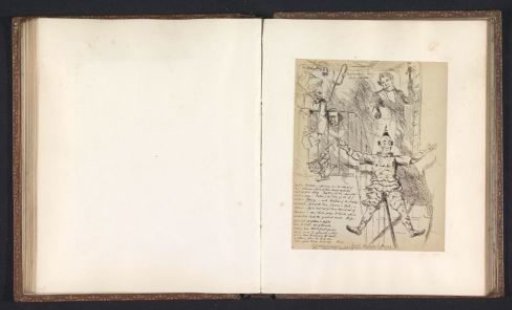 Photographic reproduction of a drawing depicting Momus being driven out of heaven by professors