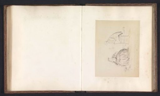 Photographic reproduction of a drawing depicting a woman and a man on a chair