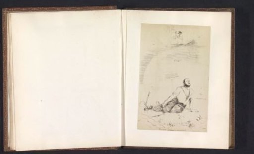 Photographic reproduction of a drawing depicting a mechanic of the Great Western Railway as Vulcanus after the fall of Olympus