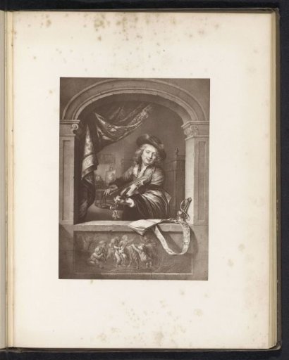Photographic reproduction of a print after a painting, depicting a violinist