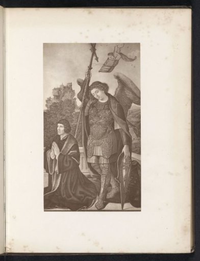 Photographic reproduction of an engraving after a painting, representing the Archangel Michael
