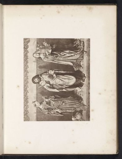 Photographic reproduction of a print depicting Saint Bartholomew, Agnes, and Cecilia