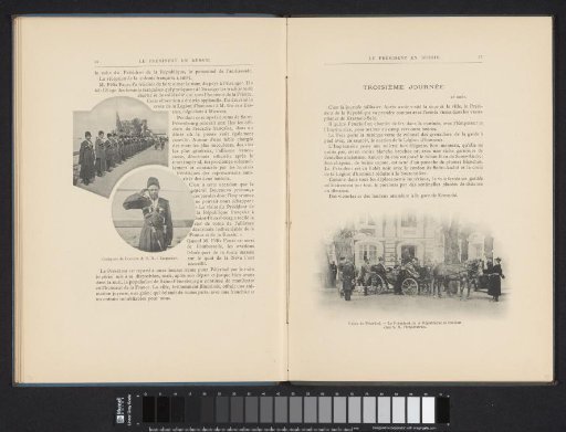 Cossack guards of Tsar Nicholas II of Russia on the quay of Peterhof