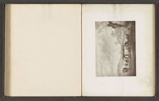 Photographic reproduction of a print after a painting, depicting a shepherd with a herd of cows