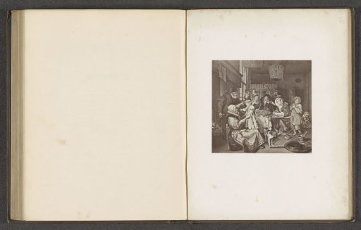 Photographic reproduction of an engraving after a painting, depicting an interior with a family at the table
