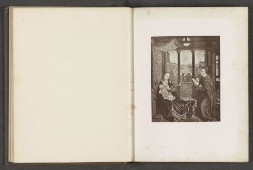 Photographic reproduction of a print after a painting, depicting Luke drawing the Madonna