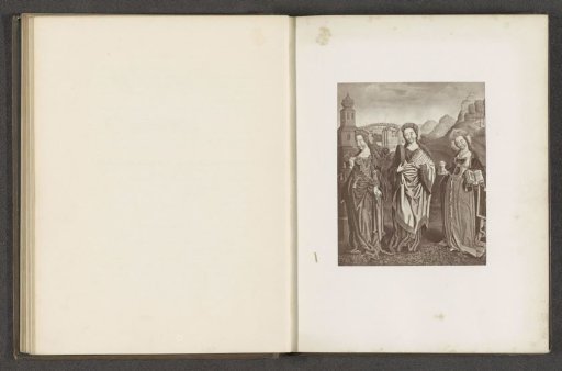 Photographic reproduction of a print after a painting, depicting Saint Barbara, Christina of Bolsena, and Mary Magdalene