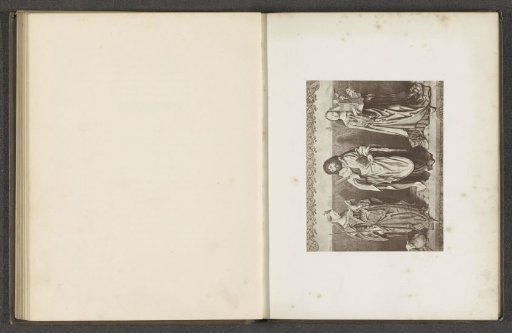 Photographic reproduction of a print after a painting, depicting Saint Bartholomew, Agnes, and Cecilia