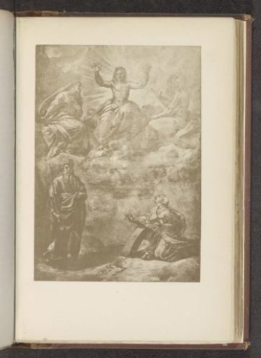 Photographic reproduction of a drawing, depicting five saints