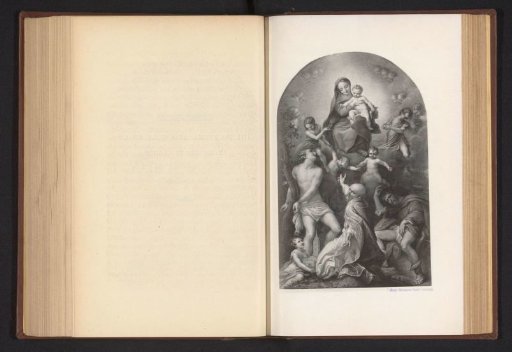 Photographic reproduction of a print after a painting, depicting the enthroned Madonna with Saint Sebastian