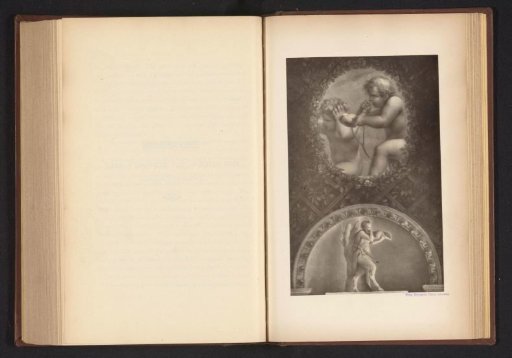 Photographic reproduction of a print after a painting, depicting a putto blowing on a shell