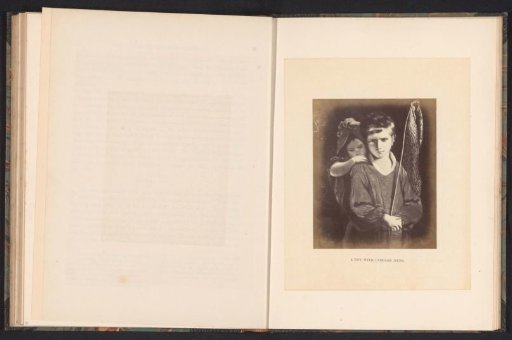 Photographic reproduction of a painting of a boy with a net and a girl on his back by Joshua Reynolds