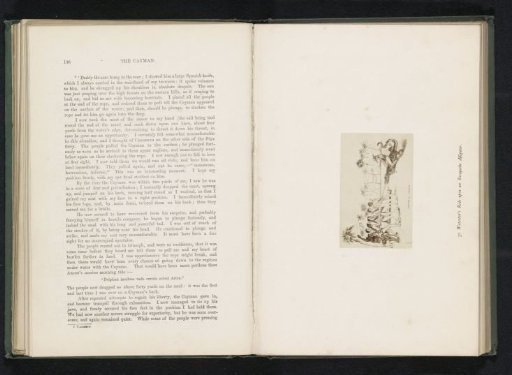 Photographic reproduction of a drawing of Charles Waterton catching an alligator with other people