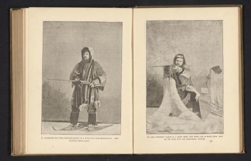 Portrait of possibly Egerton Ryerson Young as a hunter, with a rifle, a hooded coat and snowshoes