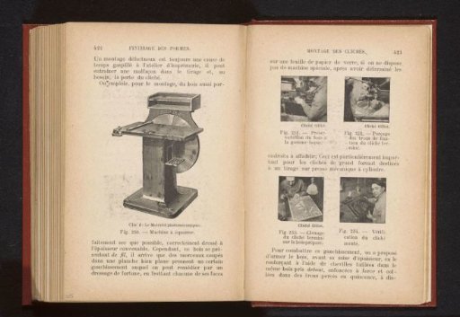 Man applying a printing form to a block of wood in four steps