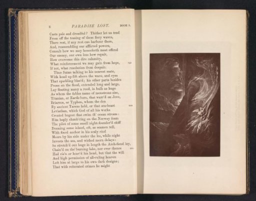 Photographic reproduction of a print, depicting Satan lying next to a demon