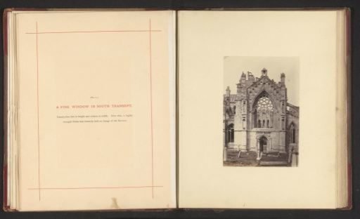 View of a window in a transept of the ruins of Melrose Abbey