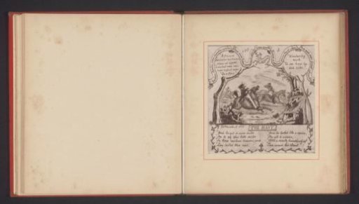 Photographic reproduction of a drawing by Thomas Mervyn Bouchier Marshall, depicting horsemen with dogs surrounded by inscriptions