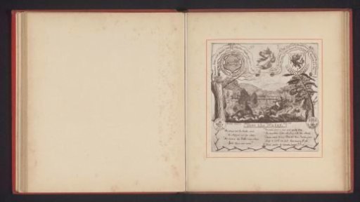 Photographic reproduction of a drawing by Thomas Mervyn Bouchier Marshall, depicting people on horseback surrounded by coats of arms