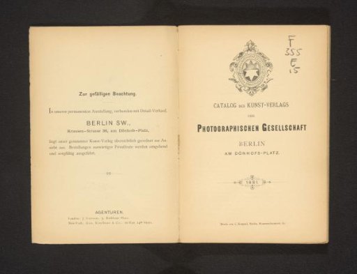 Catalogue of the Art Publishing House of the Photographic Society Berlin 1881