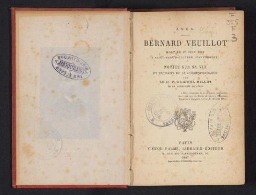 Bernard Veuillot, died 1 June 1886 at Saint Mary's College (Canterbury)