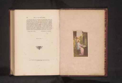 Photo reproduction of a drawing depicting Saint Cecilia playing an organ with angels singing in the background