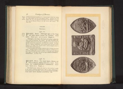 Two bronze casts of seals and a bronze plaque with an image of Mary and Child in the South Kensington Museum in London