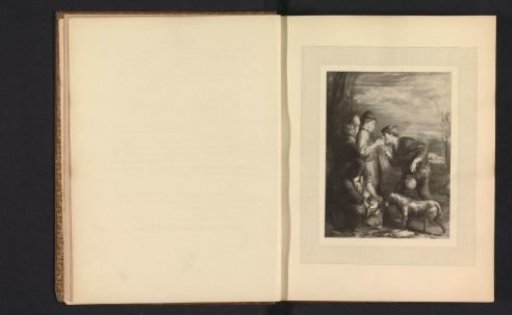 Photographic reproduction of a print after the painting Giving a Bite by William Mulready