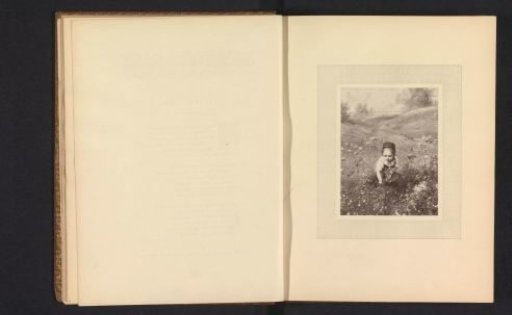Photographic reproduction of a print after a painting of a girl in a field with flowers by Ludwig Knaus