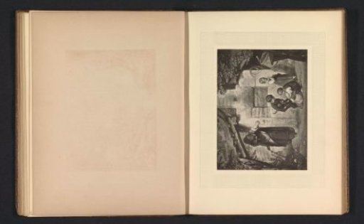 Photographic reproduction of a print after a painting of children playing tricks by Q. Becker
