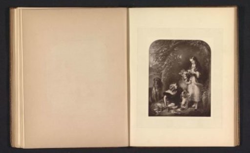Photographic reproduction of a print after a painting of two girls and animals by Edwin Henry Landseer