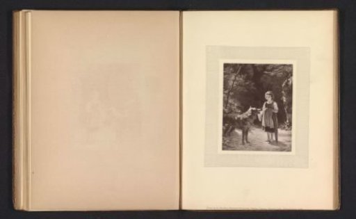 Photographic reproduction of a print after a painting with a girl and a wolf, possibly Little Red Riding Hood, by Ernst Bosch