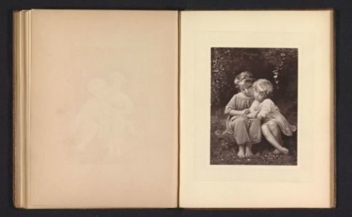 Photographic reproduction of a print after a painting of two reading children by Léon Perrault