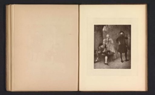 Photographic reproduction of a print after a painting with a woman and two men firing a pistol by F. Kraus