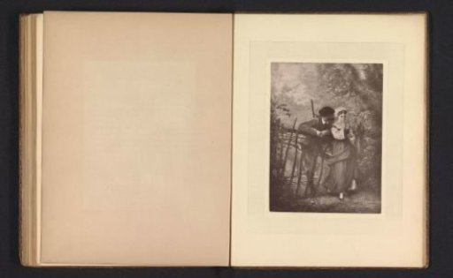 Photographic reproduction of a print after a painting or print of a man and a woman at a fence by Edmond Adolphe Rudaux