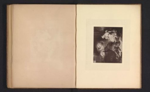 Photographic reproduction of a print after a painting with two dogs and children by Edwin Henry Landseer