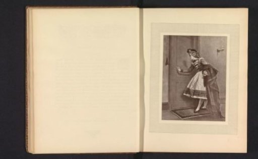 Photographic reproduction of a print after a painting of a woman before a door by Alfred Stevens