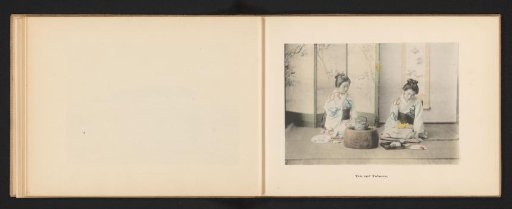 Two Women in Traditional Japanese Clothing Smoking and Drinking Tea