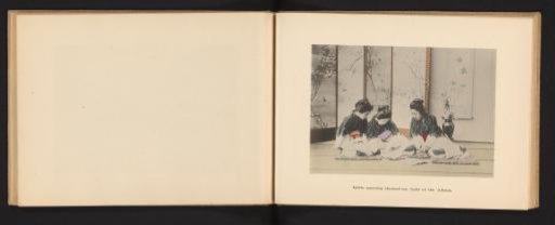 Three Women in Traditional Japanese Clothing Viewing a Book