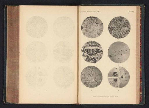 Six microscopic enlargements of minerals
