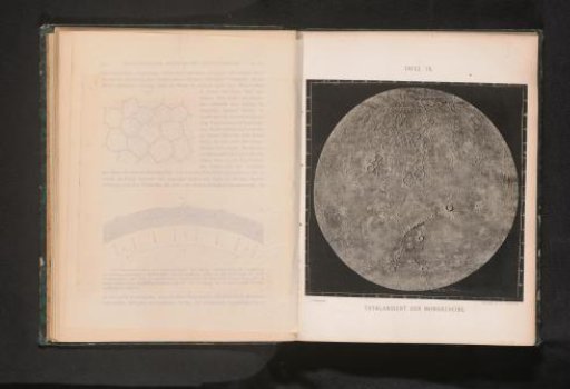 Photographic map of the moon with scale division