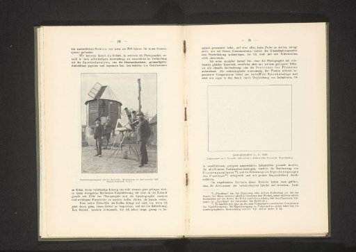 Three men at an apparatus for photographing falling stars in Pottschach