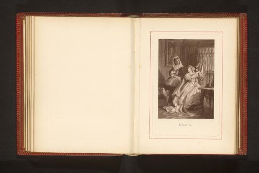 Photographic reproduction of a drawing depicting Eugenia trying on her new jewelry
